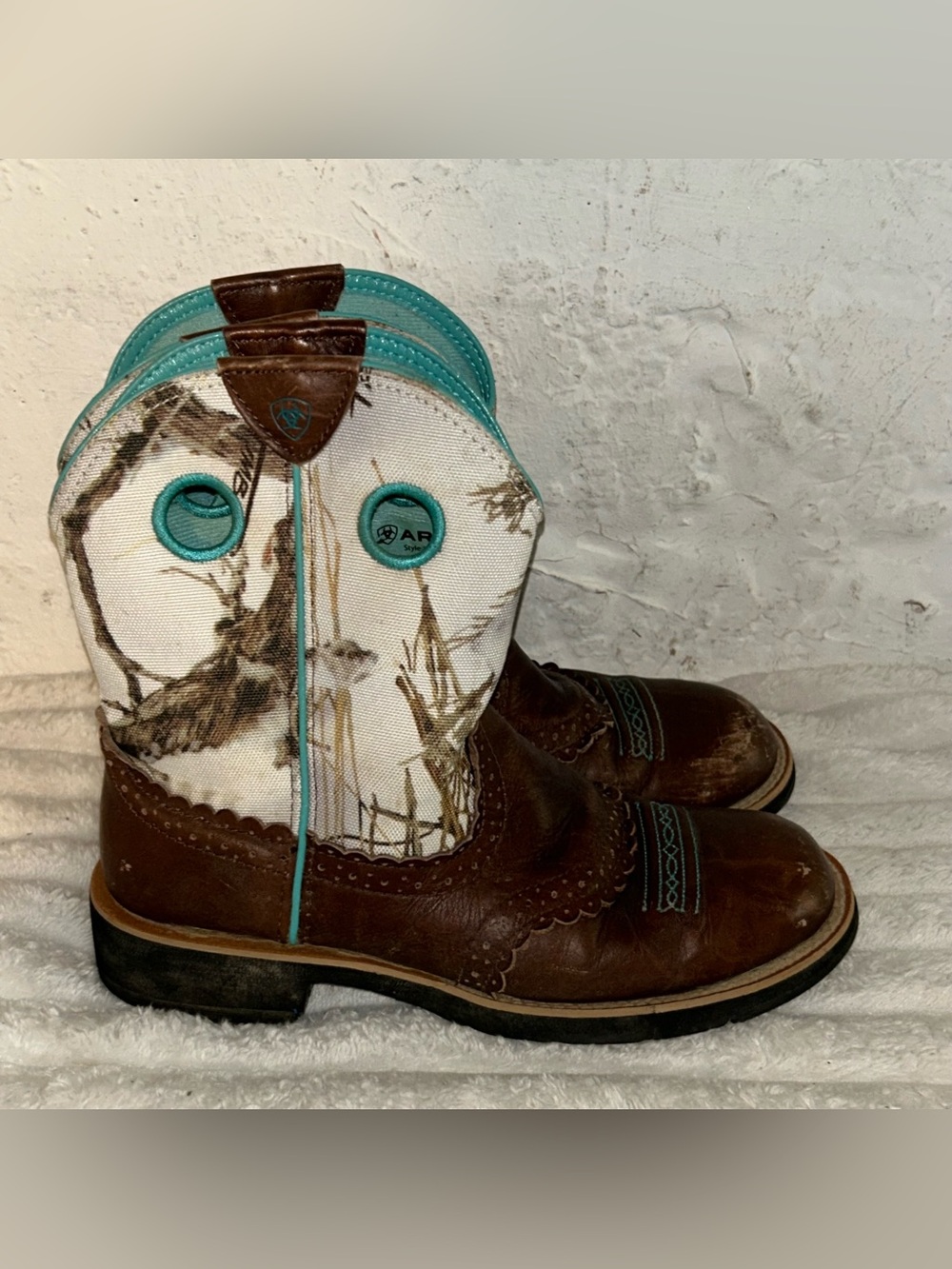Ariat Women 8.5B Leather Western Cowboy Boots Camo Turquoise Brown